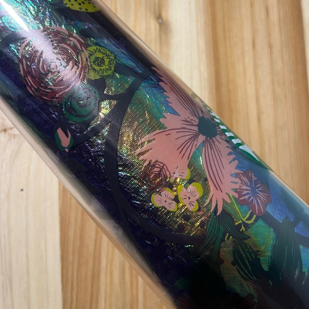 New Starbucks Iridescent Foil floral fabric Floral Tumbler and straw 24oz - Picture 2 of 5